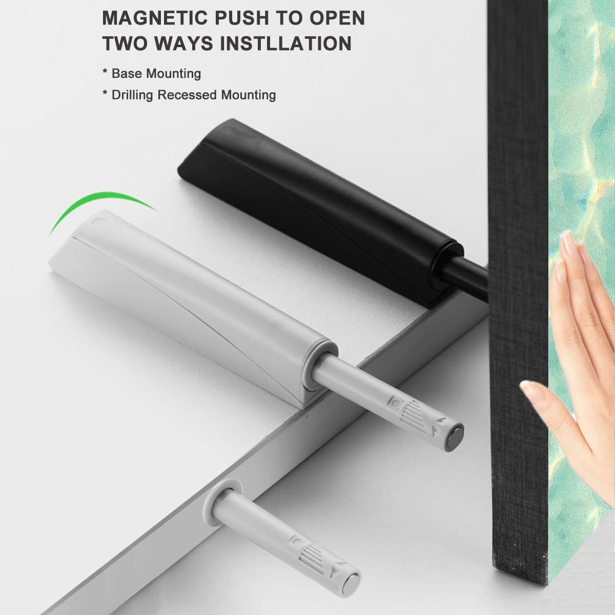 4Pcs Magnetic Push Latches for Cabinet Door, Cabinet Magnetic Latch with 2 Installation Methods, Magnetic Touch Latches for Closet, Cupboard, Wine, Cabinet, Drawer Sliding Door - Black image number 7