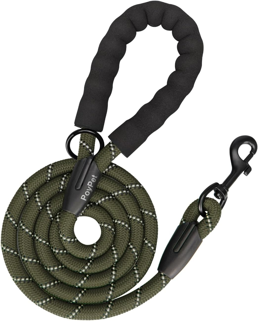 Poypet Dog Leash 5 Feet for Small Medium and Large Dogs Reflective Heavy Duty Padded Rubber Handle 360&deg; No Tangles（Black）