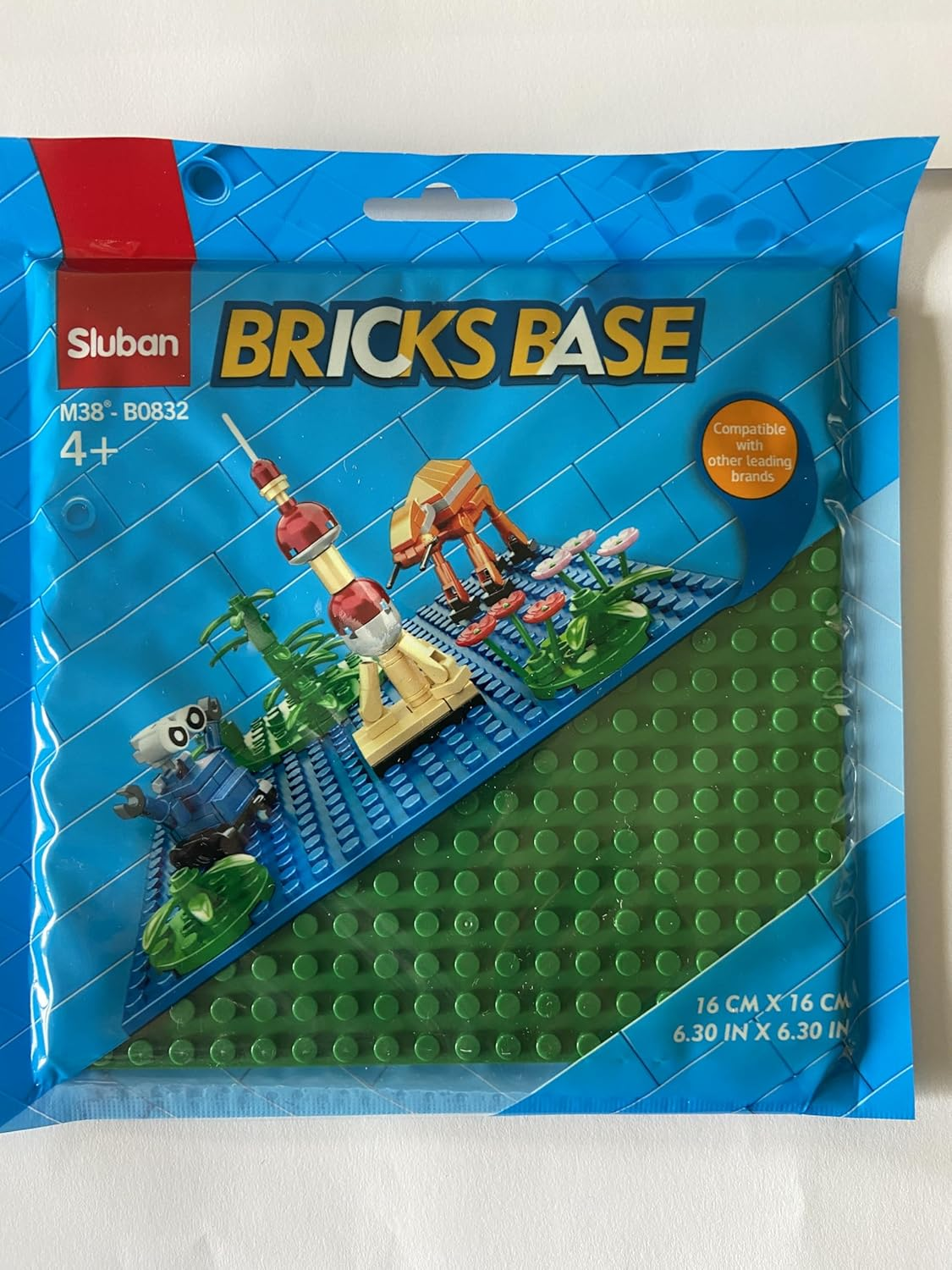 Bricksbase Building Base Plate, 16 Cm X 16 Cm, Green, M38-B0832-C