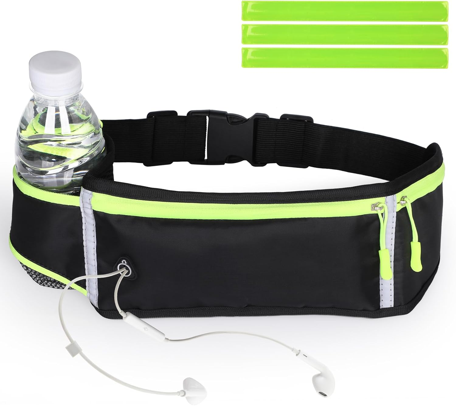 Simpeak Reflective Running Belt Running Waist Bag with Headphone Jack and Water Bottle Strap, Ideal for Running, Fitness and Cycling, with 3 Reflective Wristbands image number 4