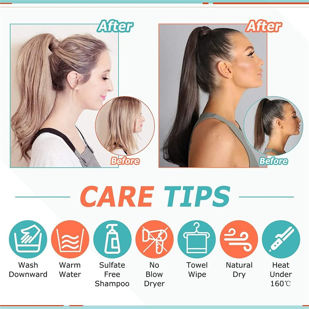 Ponytailtail Human Hair Straight Wrap around Ponytailtail Clip Brown Ponytailtail 70Grams No Claw Clip 18P613 12 Inches 70G image number 4