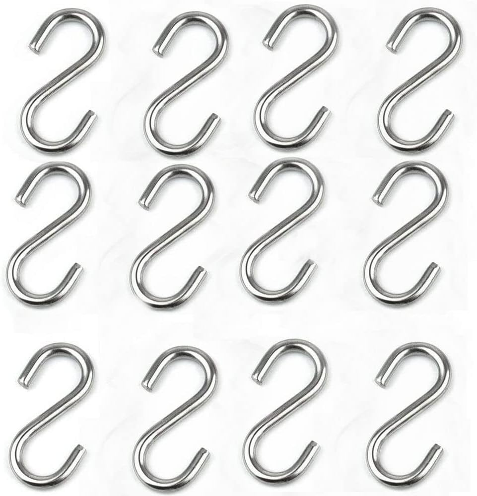 S Hooks 316 Stainless Steel Marine Grade Heavy Duty S Shaped Hooks Metal Hooks for Hanging Hammock Stand Swing Plants Utility Hooks 30Mm Long 3Mm Thickness,12Pieces image number 4
