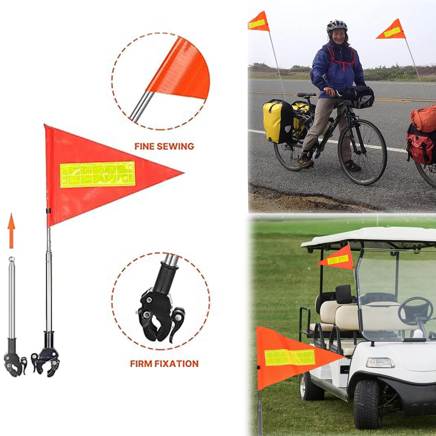 WEZCHUGHAOL Telescopic 63" Bike Safety Flag with Reflective Waterproof Triangle & Mounting Bracket &ndash; High Visibility Pole for Bicycle, Golf Cart, Scooter, Wheelchair Accessories