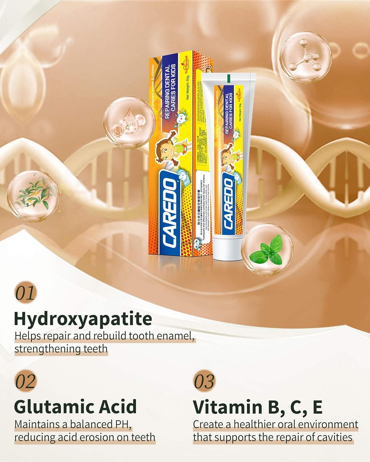 Kids Hydroxyapatite Toothpaste for Reversing Cavities, Fluoride Free Home Cavity Repair, Safe Toddler & Baby Toothpaste for Enamel Repair, Tooth Decay Repair Remineralizing Fruity 1.76 OZ image number 2