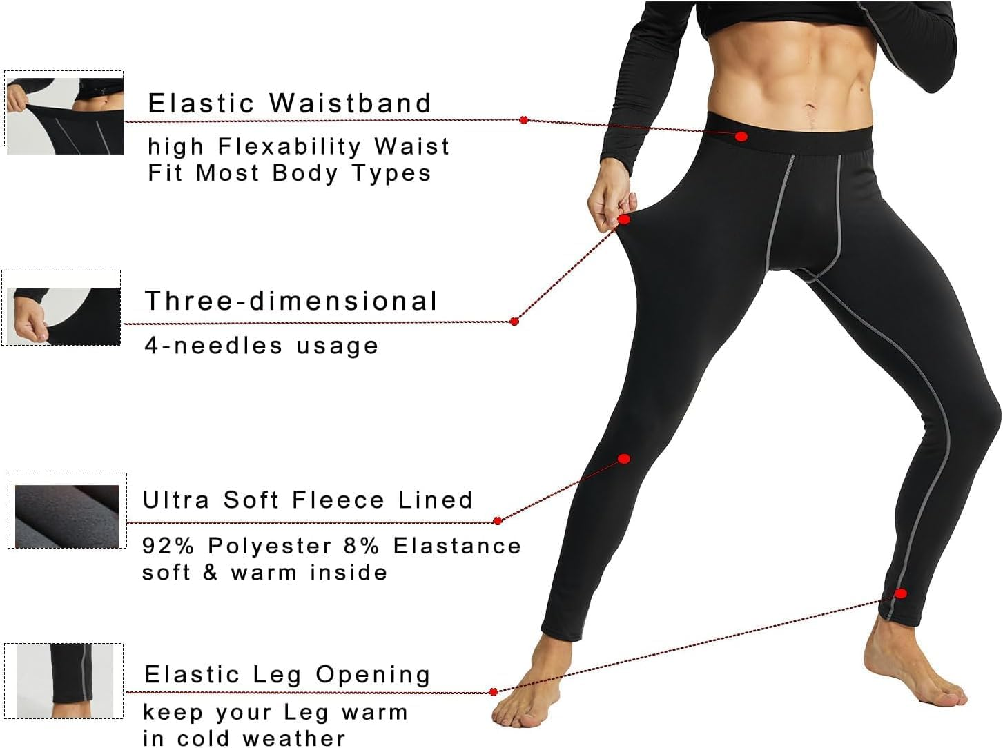 YUSHOW Mens Thermal Underwear Set Long Sleeve Tops Long Johns Thermal Base Layer Fleece Lined Compression Suit for Workout Skiing Running Hiking image number 4