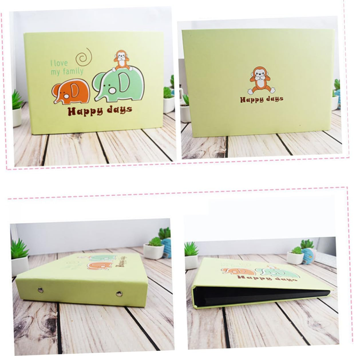 1Pc Adorable Elephant Pattern DIY Commemorative Photo Album Creative Decoration Book for Light Green Easy to Paste Pictures Present for Family and Friends image number 3