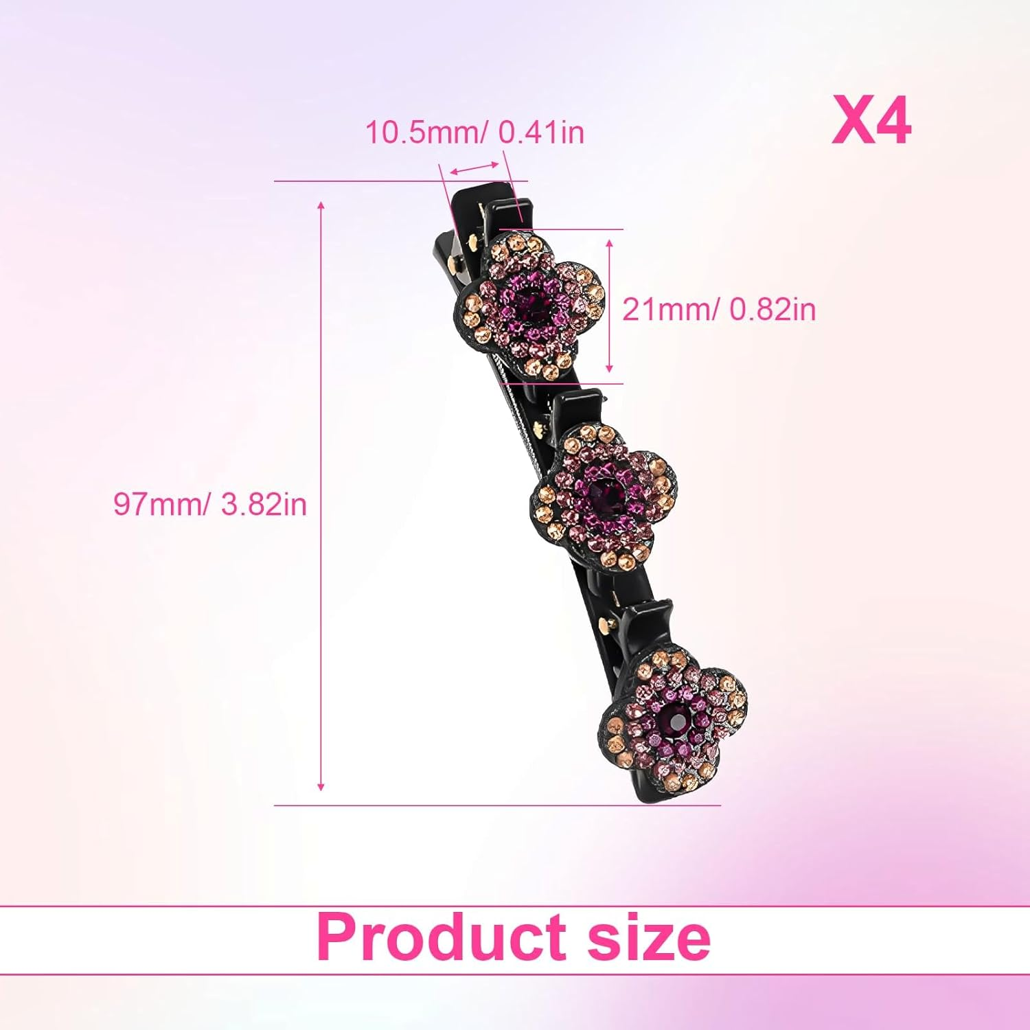 HSUYUN Pack of 4 Sparkling Double Layer Hair Clips, Women'S Stylish Hair Clips, Flower Hair Clips, Double Layer Structure Hair Clip, Suitable for Daily Classes, Work and Dance Performances image number 2