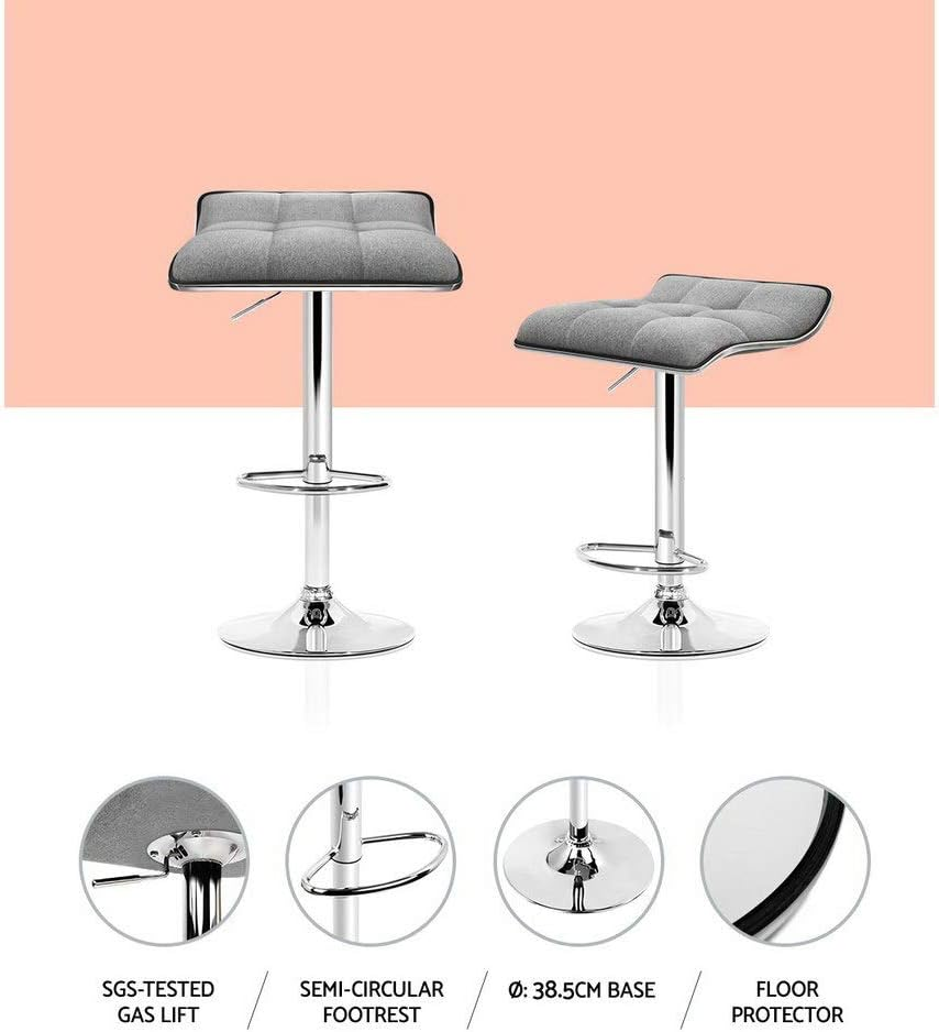 Artiss Bar Stools Stool Set of 2 Adjustable Kitchen Swivel Counter Barstools Dining Chair Chairs Gas Lift Fabric Grey in 68-81Cm Seat Height Floor for Home Bar Dining Room Cafe Outdoor Indoor image number 2