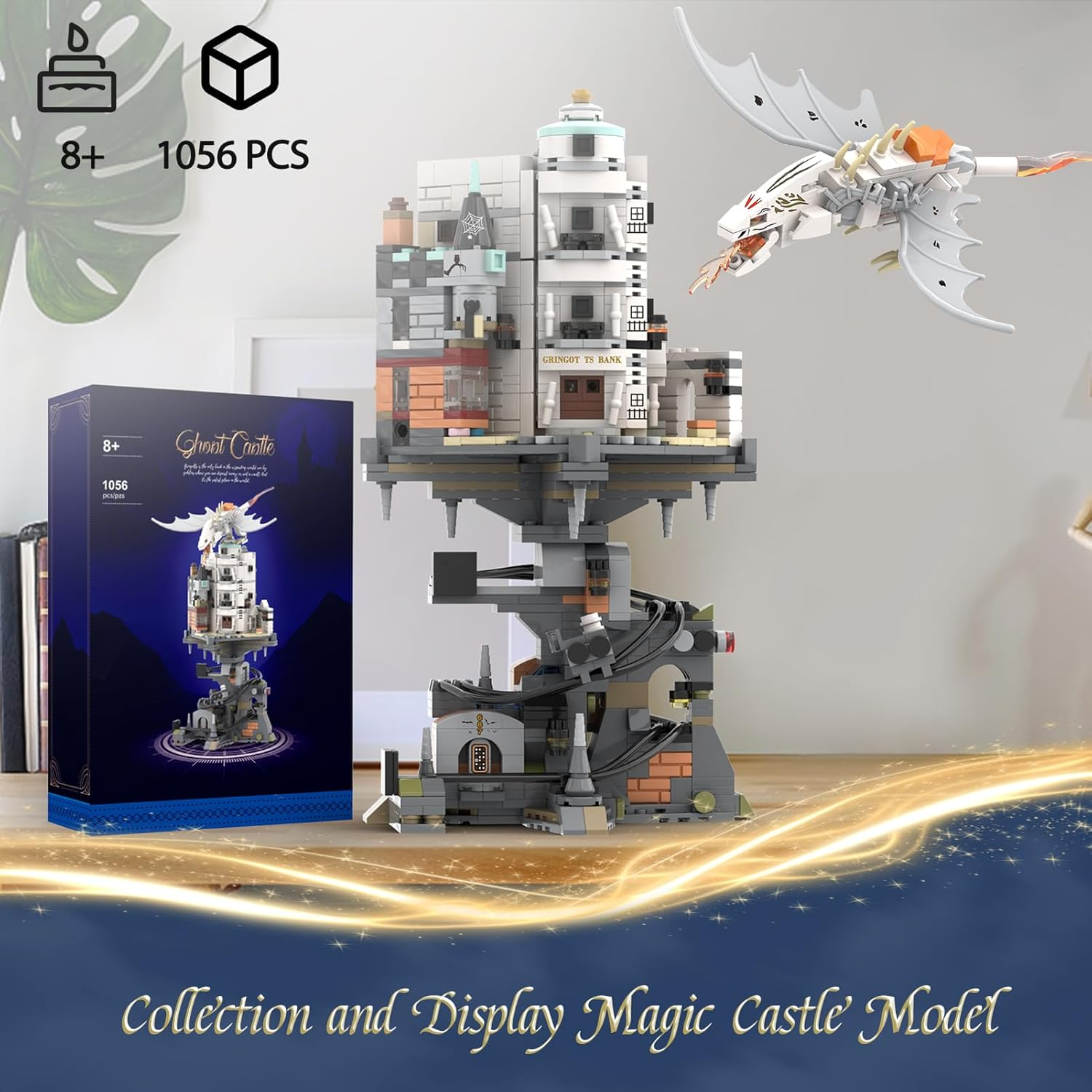 Magic Castle Wizarding Bank Building Sets with Light, Magic Architecture Model Collection Display, Compatible with Building Blocks, Ideas Gift Building Toy for Adults Boys Girls (1056 PCS) image number 1