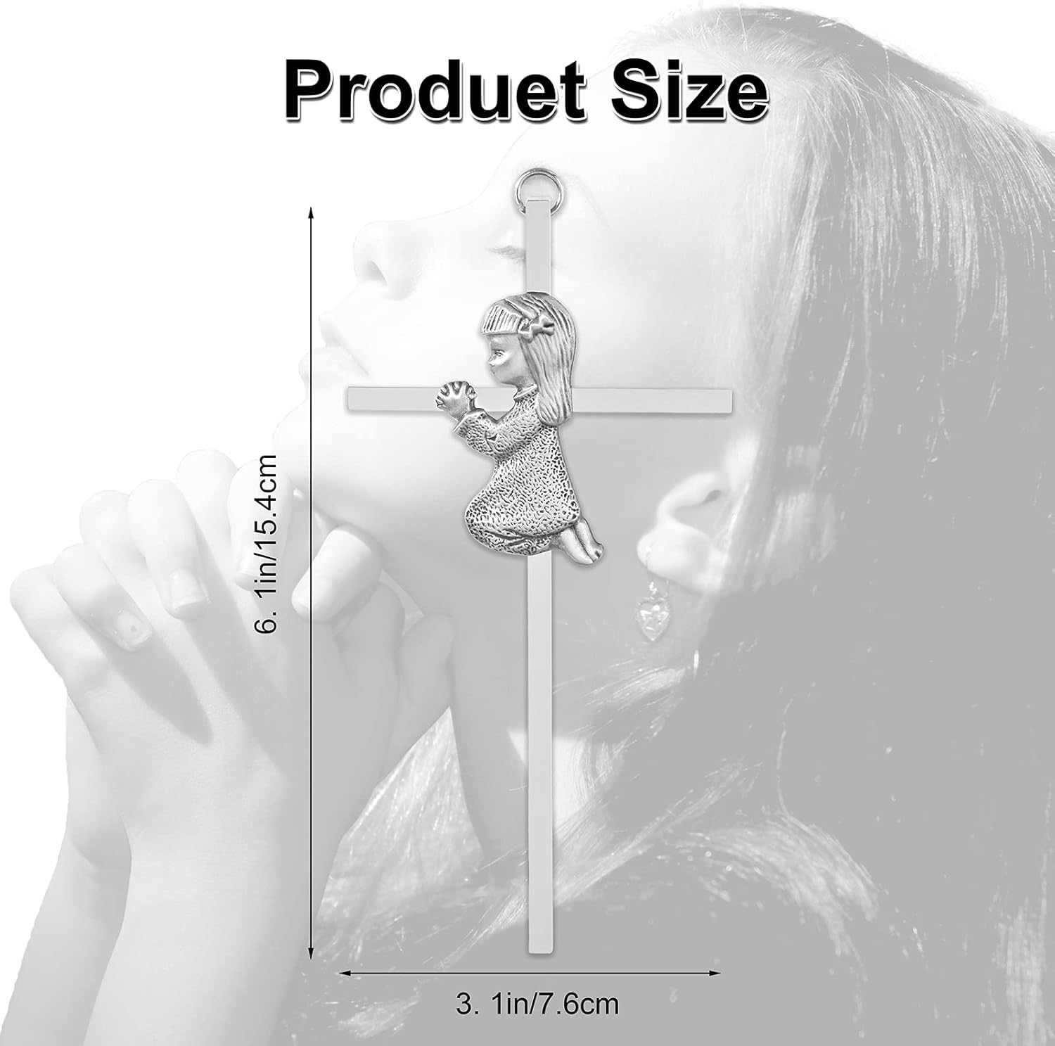 Baby Wall Cross Baptism Gifts for Girl, 6-Inch Silver Praying Girls Baptism Crosses for First Holy Communion Christening and Dedication Baptismal Gifts from Godparents image number 5