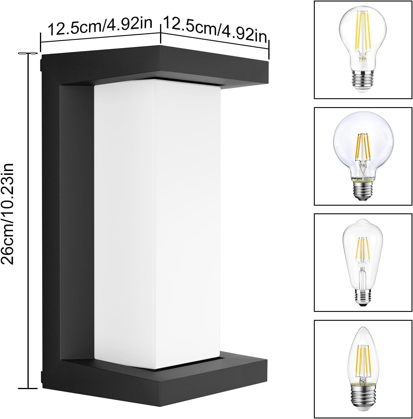 Klighten 2 Pieces E27 Outdoor Wall Lamp, E27 Wall Lamp, IP65 Outdoor Wall Lamp, 60W Outdoor Wall Lamp, Outdoor Wall Lamp Terrace, Aluminum Suitable for Indoor Outdoor. Black (Without Bulb) image number 2