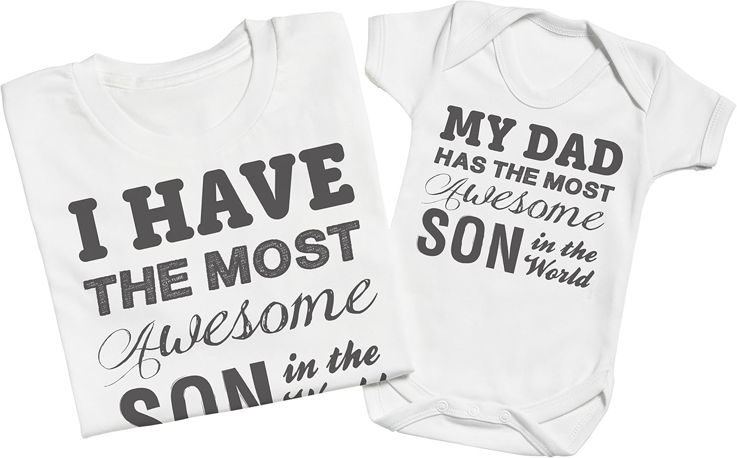 Zarlivia Clothing Most Awesome Son - Matching Father Baby Gift Set - Mens T Shirt & Baby Bodysuit - Grey - Xx-Large & 6-12 Months