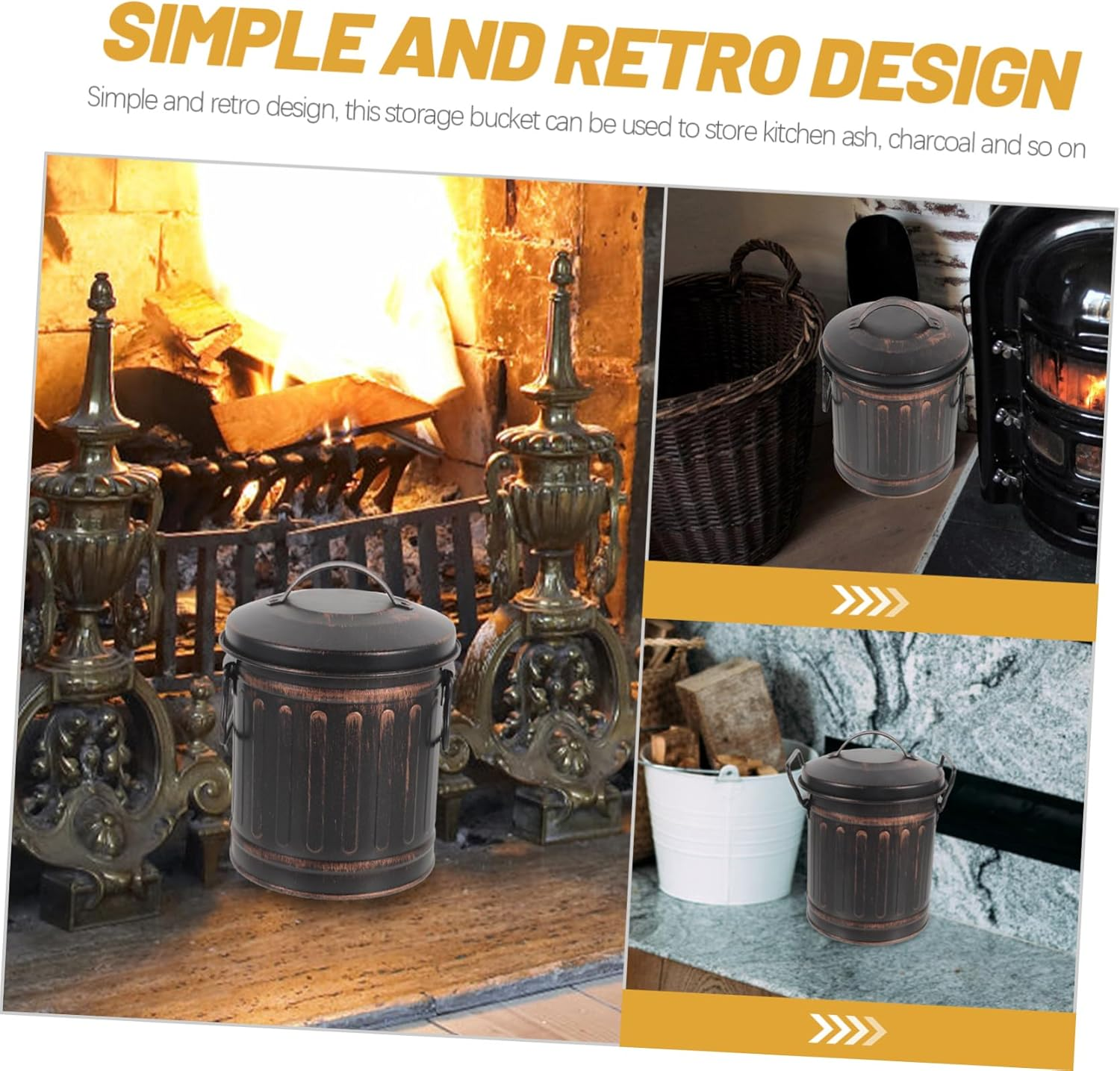 Fireplace Ash Bucket with Lid Coal Storage Container for Ashes Iron Design Compact Lightweight for Kitchen BBQ Use Capacity Ash Bin image number 2