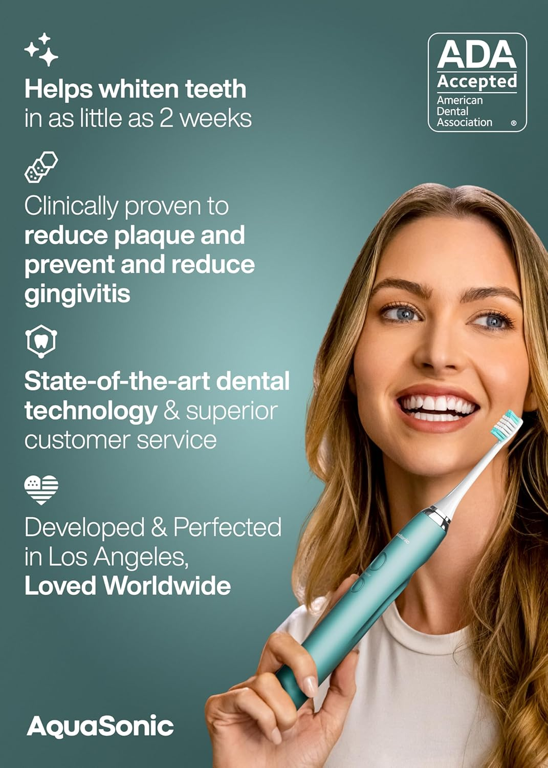 Aquasonic Vibe Series Ultra-Whitening Toothbrush &ndash; ADA Accepted Power Toothbrush - 8 Brush Heads & Travel Case &ndash; 40,000 VPM Motor & Wireless Charging - 4 Modes W Smart Timer &ndash; Mint Green Metallic image number 4