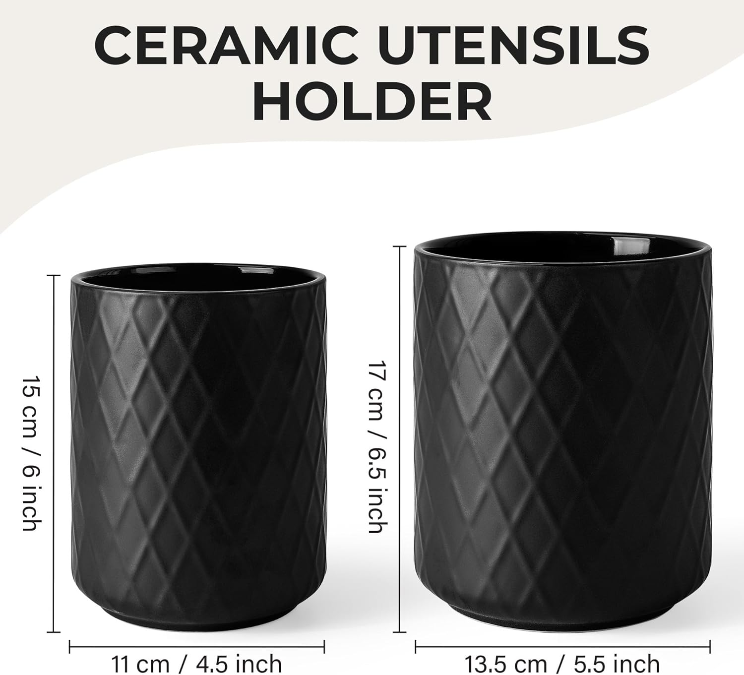 MIAMIO &ndash; Kitchen Utensil Holder Ceramic/Kitchen Organizer Set, Farmhouse Decor for Organizing Countertop and Storing Cutlery, Cooking Spoons, and Accessories - Palmanova Collection (Black) image number 5