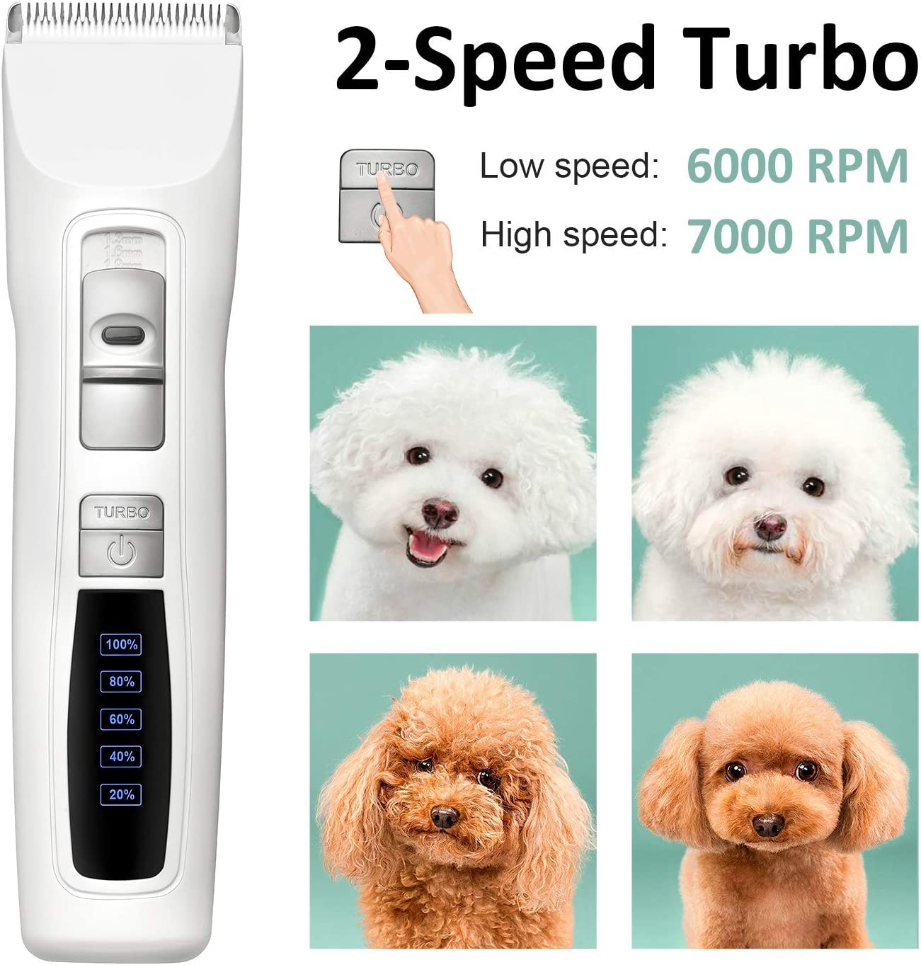 Dog Clippers Pet Hair Grooming Clippers Professional Rechargeable for Small Medium Large Dogs Cats & Other Pets 2-Speed Cordless image number 5