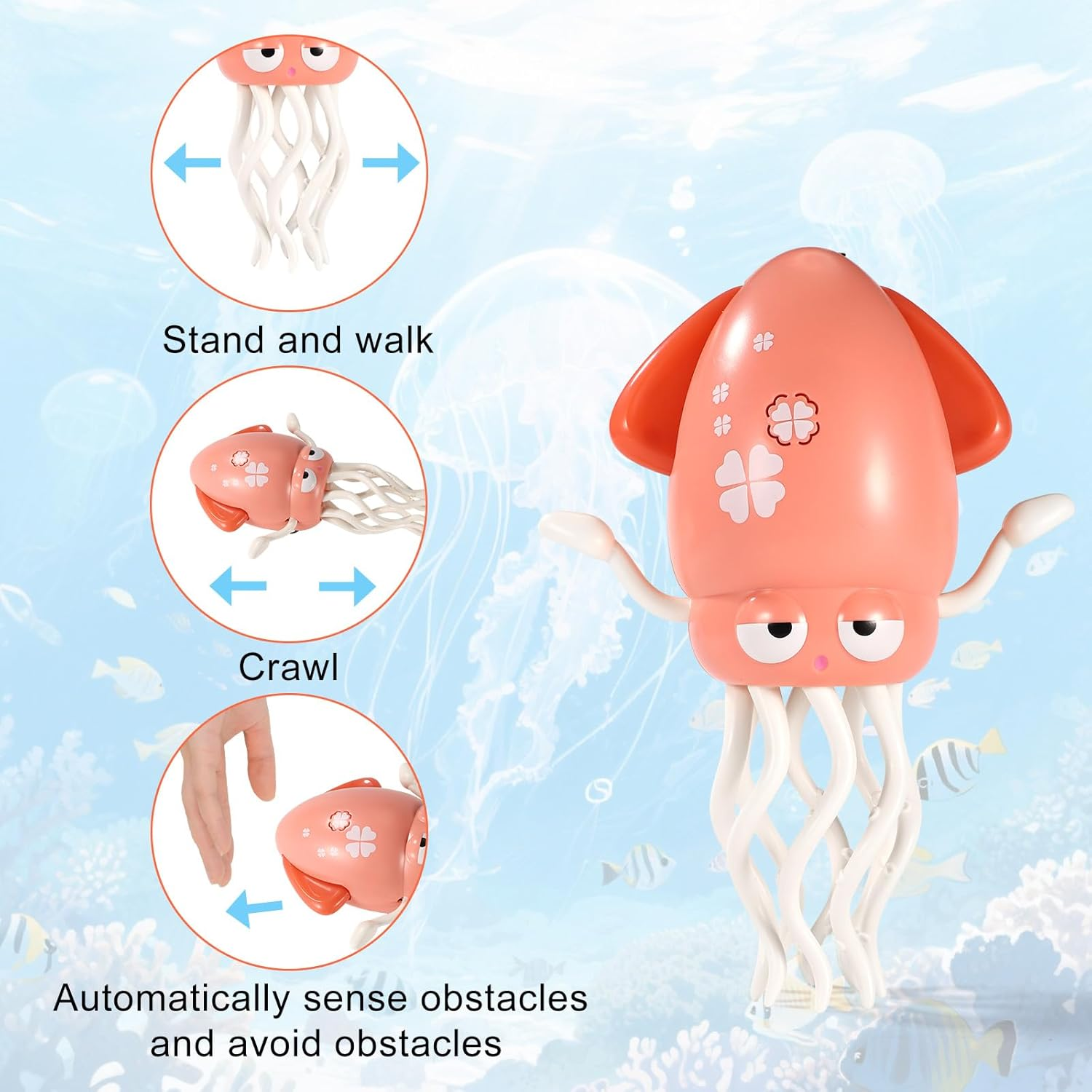 Pink Dancing Octopus Toys, 8.15X4.96X2.99In Magic Electric Dancing Octopus Toy with Fishing Rod Magic Dance Music Squid Fun Desktop Toys for Kids & Adults image number 4