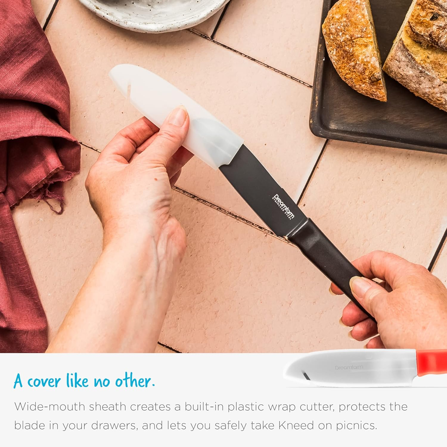 Dreamfarm Kneed Daily Chopping, Spreading, & Scooping Paring Knife with Blade Safety Cover & Built-In Plastic Wrap Cutter - Black image number 1