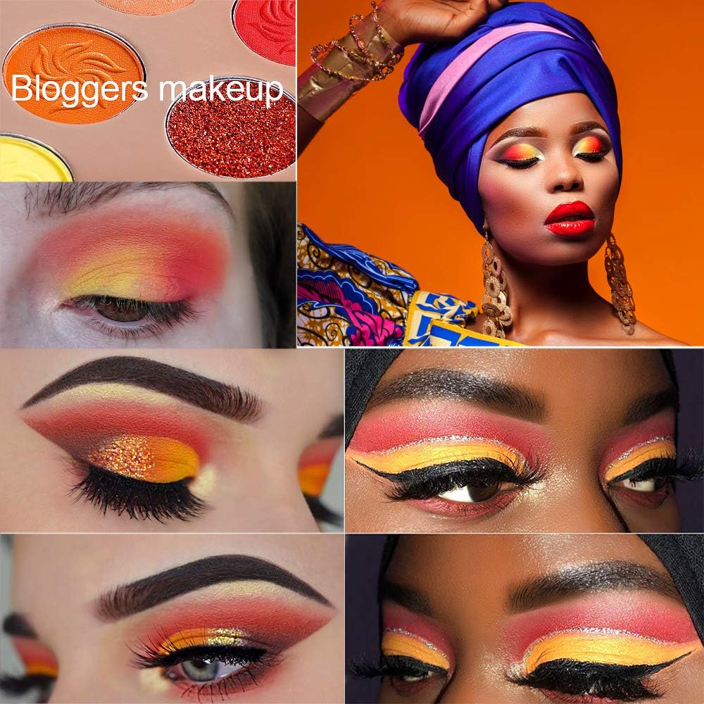 Red Eyeshadow Palette Matt Glitter, Afflano Coral Orange Red Eyeshadow Palette Highly Pigmented Waterproof, Nude Tones Earth Tones Rose Yellow Gold Warm Autumn Shimmer Glitter Eyeshadow Makeup Palette Set