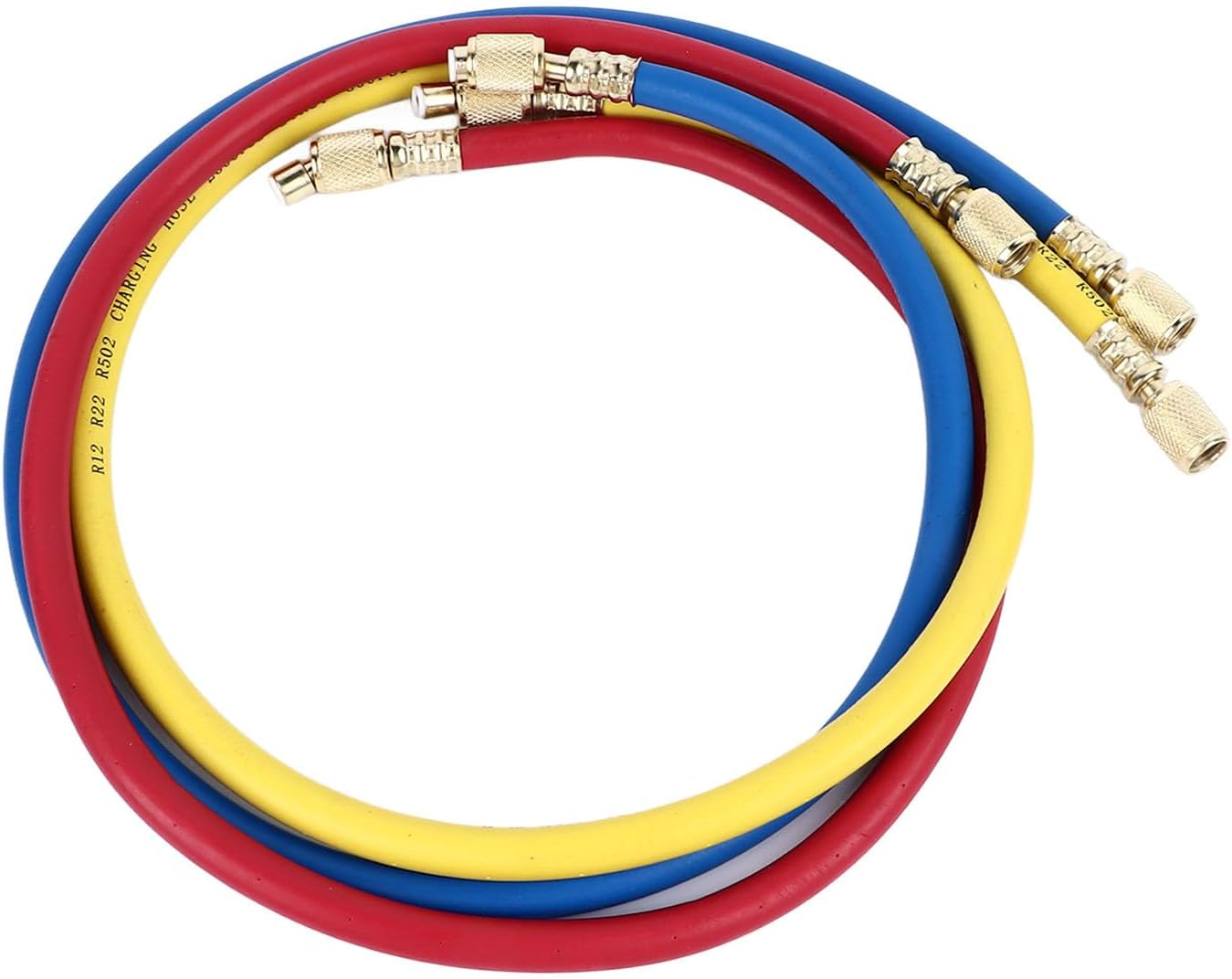 AC Charging Hoses Tube, 3Ft Refrigerant Charging Hose, Fits for R22 Refrigeration Tri Color, Car Air Conditioning and HVAC Manifold Gauge Hose Kit, Red, Yellow, Blue (Pack of 3) image number 6