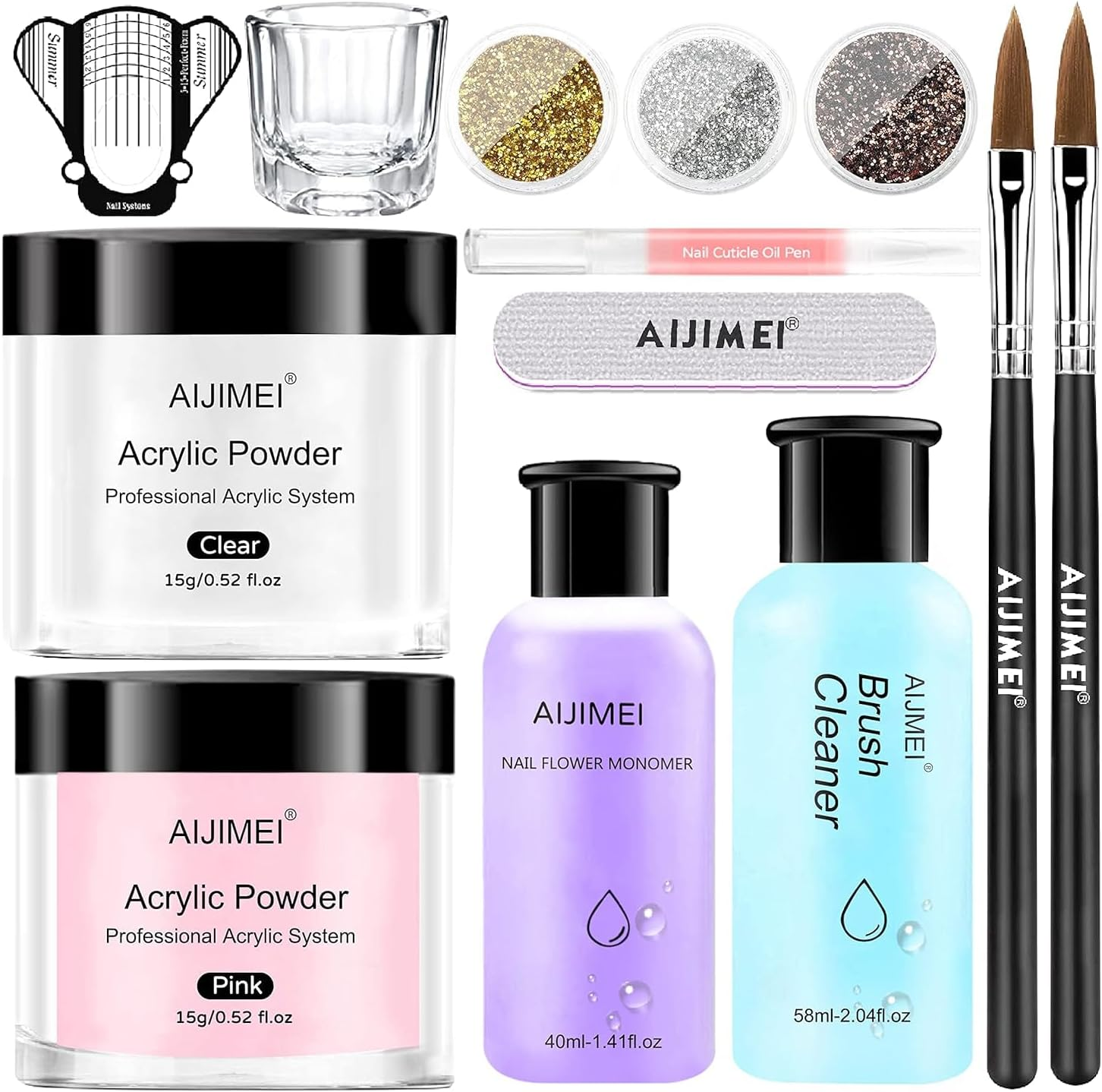 AIJIMEI Acrylic Powder Nail Kit with Professional Liquid Monomer, Brush Cleaner, and Tools Set for Nail Extension System image number 4