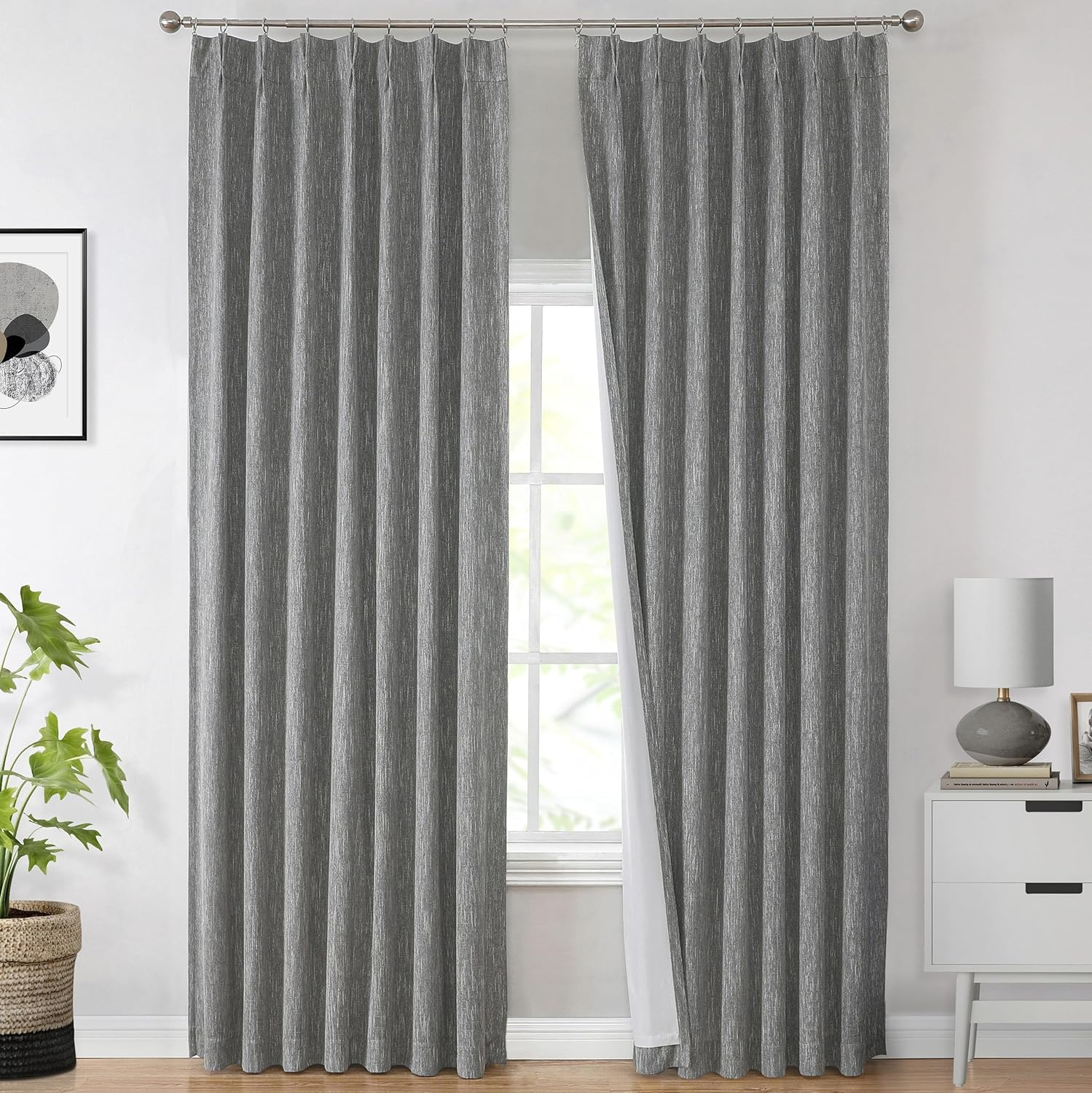 Vision Home White Pinch Pleated Full Blackout Curtains Thermal Insulated Window Curtains 63 Inch for Living Room Bedroom Room Darkening Pinch Pleat Drapes with Hooks Back Tab 2 Panel 40" Wx63 L