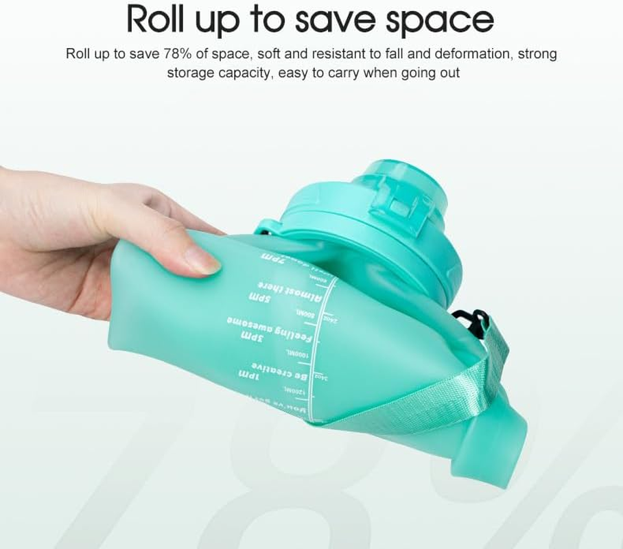 Tootoo 2L Folding Silicone Straw Roll Cup Resistant Outdoor Camping Sports Water Cup (Blue) - Green image number 5