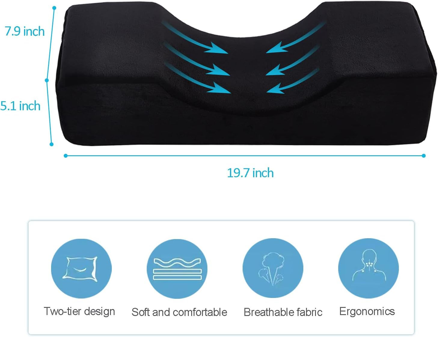 Lash Pillow for Lash Extensions,Memory Foam Neck Pillow Eyelash Extension Ergonomic Back Sleeping Contour Pillow,Travel Pillow (Black) image number 6