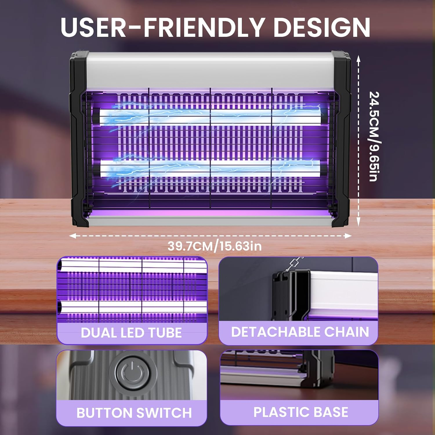 Electric Fly Zapper & Bug Zapper, Powerful Fly Killer with 2 Bulbs & Hanging Chain, High Powered Grids, UV Light Trap Mosquito Killer Insect Trap with Washable Tray for Home（Pro） image number 6