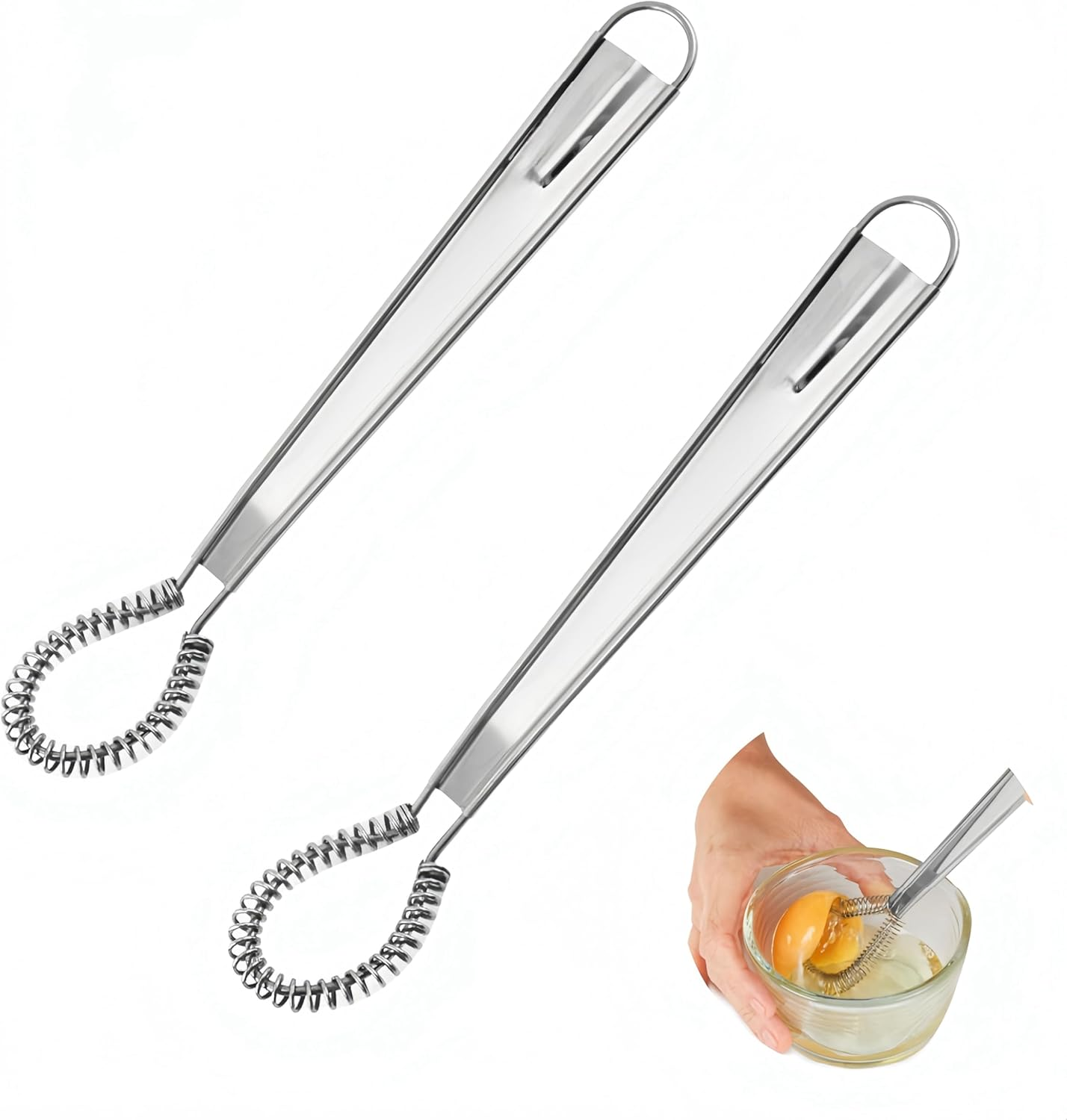 Wizefolk 2 Pcs Mini Spring Coil Whisk,20 Cm Hand Held Sauce Stirrer,Stainless Steel Mini Egg Whisk, Blender Milk Frother Foamer, Coffee Mixer image number 2