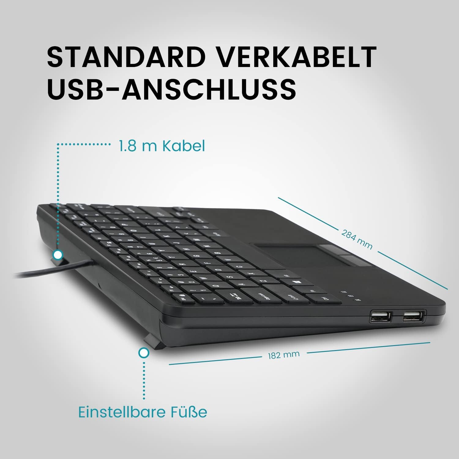 Perixx PERIBOARD-525 DE, Wired Mini USB Keyboard with Touchpad, X Type Scissor Buttons, 28.4 X 18.2 X 2.8 Cm, 2 X Integrated USB Hubs, German Layout - Wired Trackball image number 6