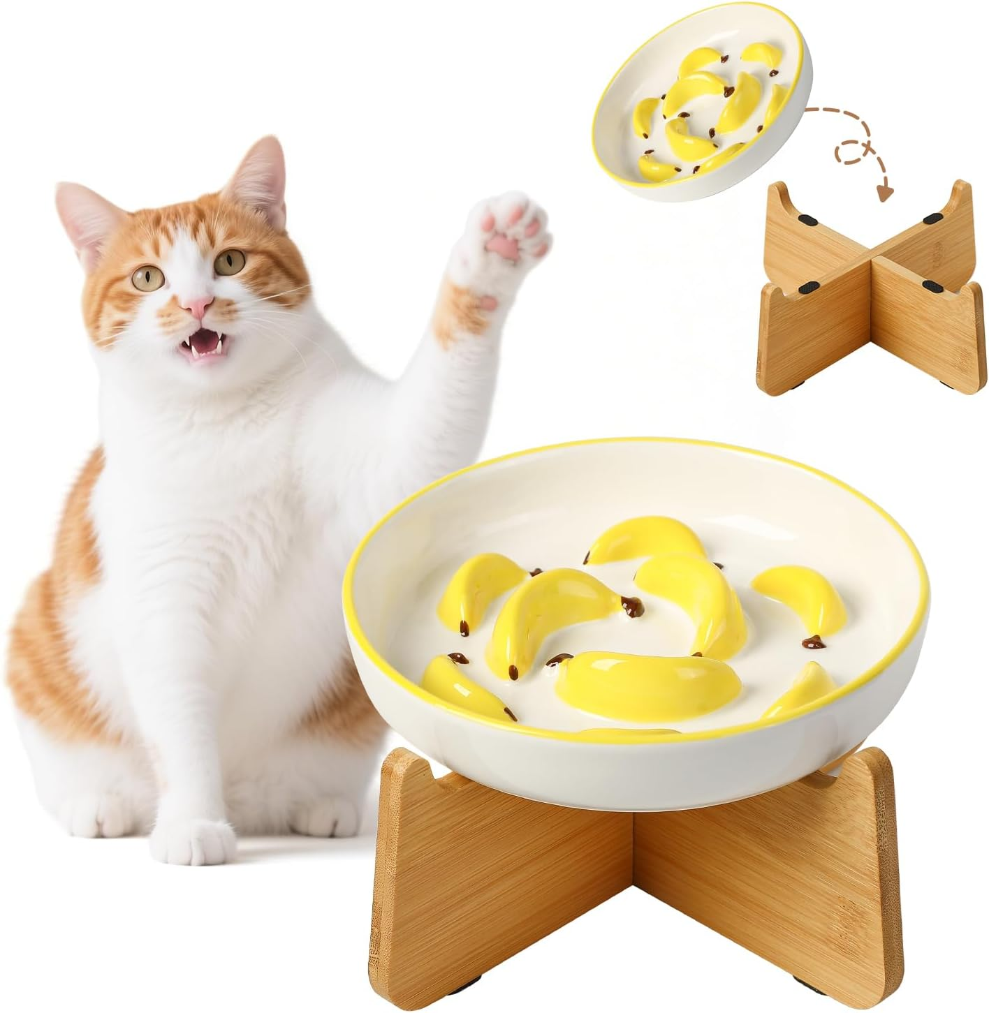 Ceramic Pastel Series Slow Feeder Bowl - Cute Maze Cat Food Plate for Healthy Eating - Fun Puzzle Feeder Dish - Dishwasher Safe - 6.3''W X 1.2''H - 7 OZ - Pale Blue