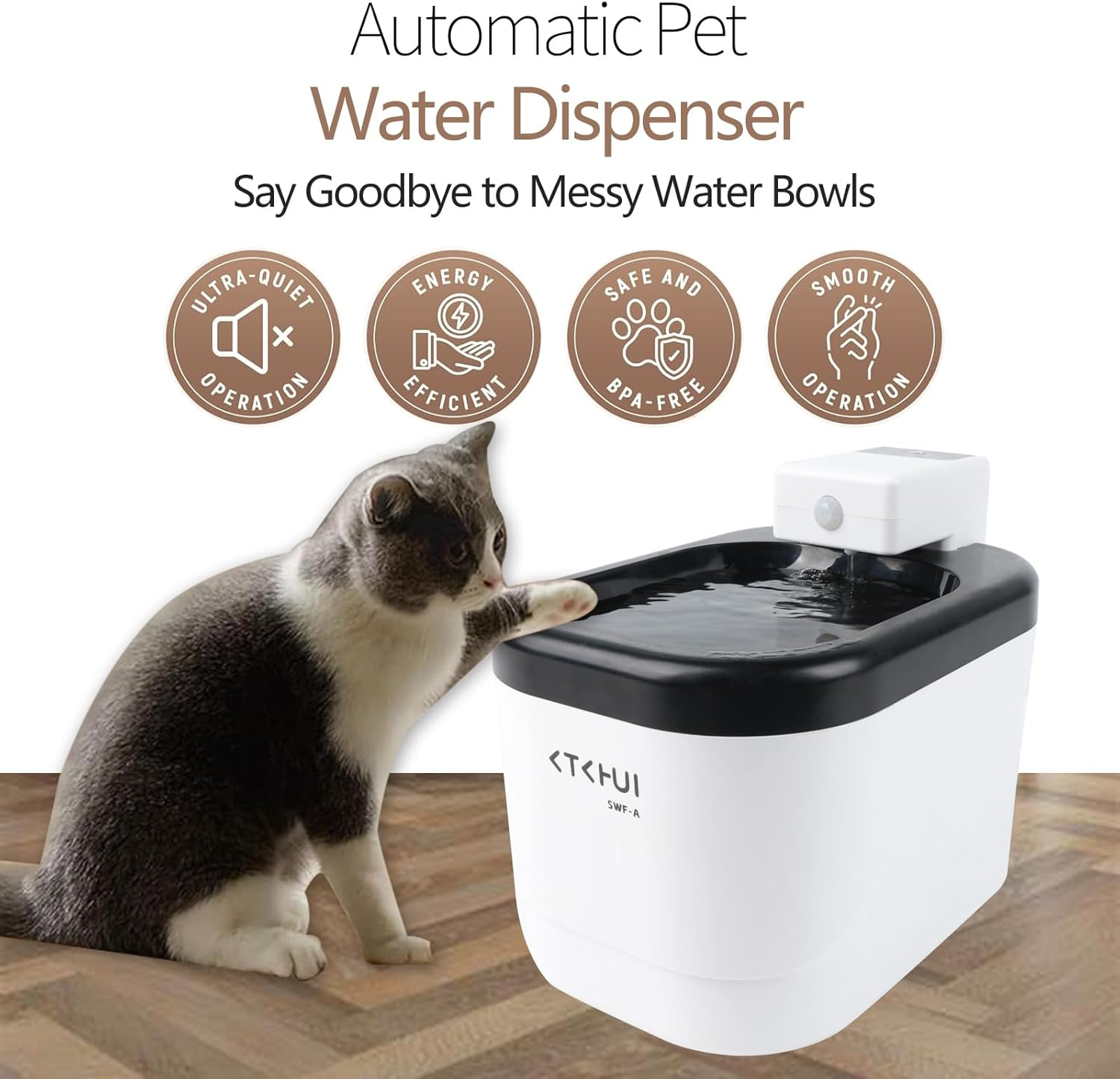 2L Cordless Automatic Water Fountain for Cats Silent Water Pump Filter Rechargeable with Timer & Sensor Mode for Cats