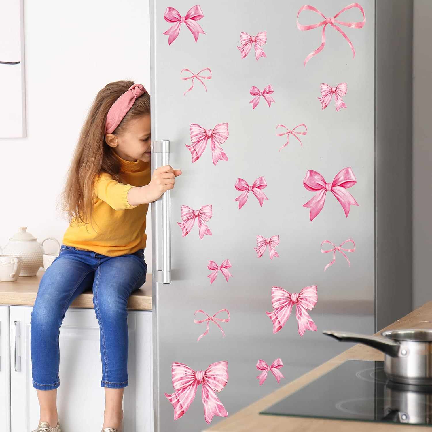 Whaline 12 Sheets Trendy Pink Bow Wall Stickers Light Pink Bow Knot Wall Decals Watercolor Room Mural Stickers for Valentine'S Day Girls Party Home Bedroom Nursery, 7.9 X 11.8 Inch image number 2