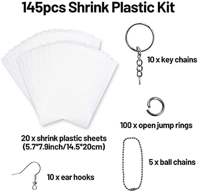 Hepzest Shrinky Art Paper Heat Shrink Sheet Plastic Kit Hole Punch Keychains Pencils DIY Drawing image number 5