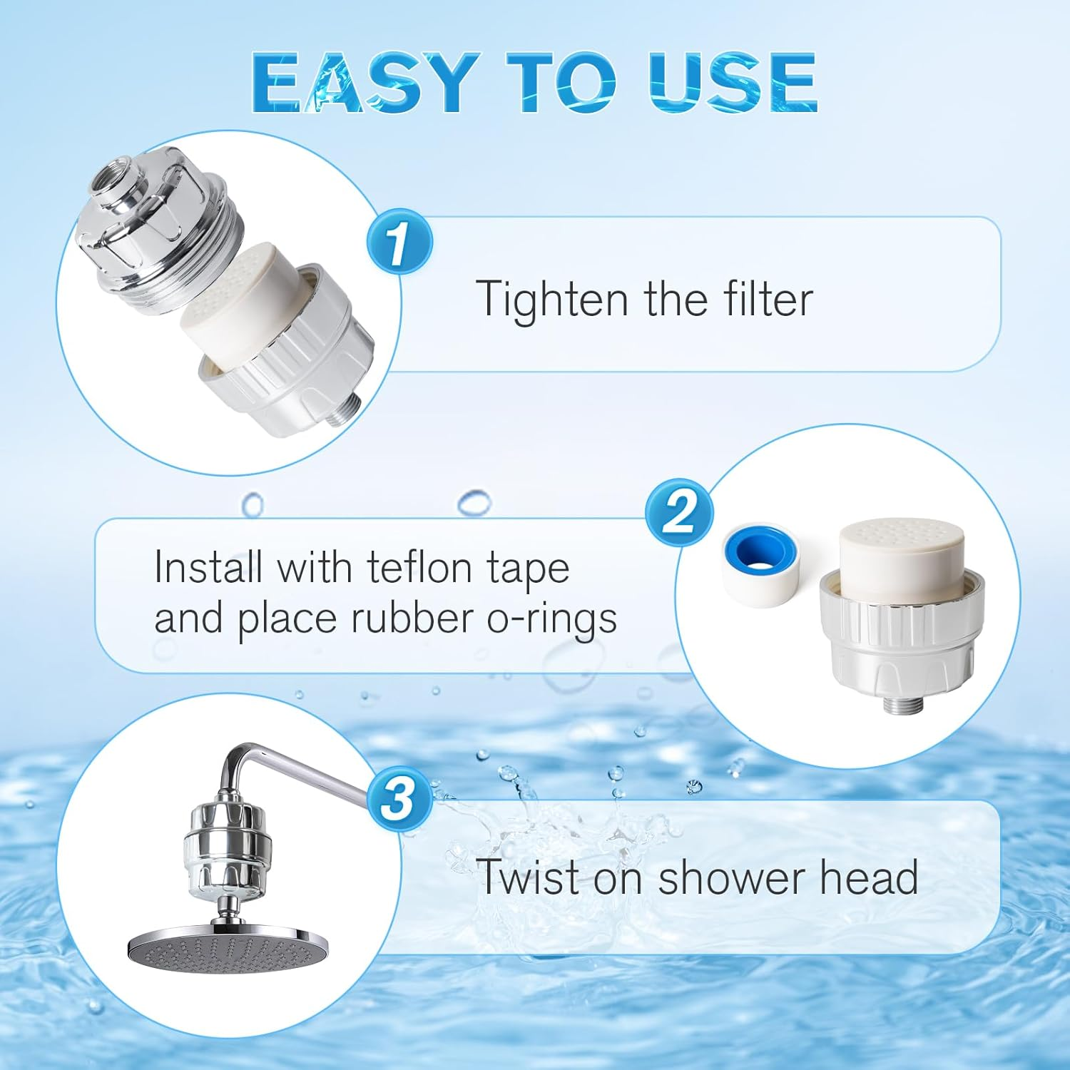 Shower Filter, 20 Stage Shower Head Filter for Hard Water, High Output Shower Water Filter to Remove Chlorine, 2 Cartridges Included image number 2
