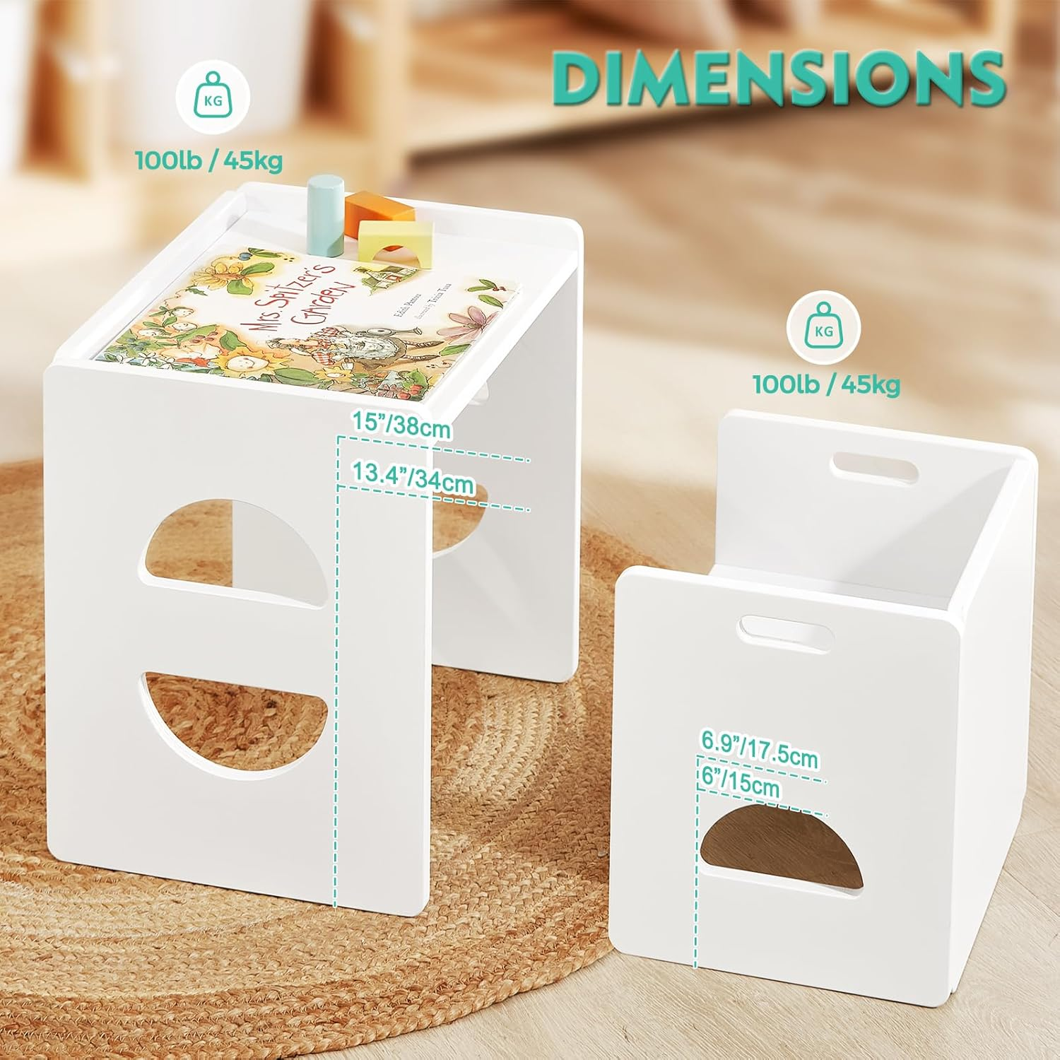 FUNLIO Height Adjustable Montessori Table and Chair Set for Age 1-3, Solid Wood Kid Table and Chair Set, Weaning Baby Table Chair Set for Reading/Eating/Playing, Easy to Assemble - White image number 5