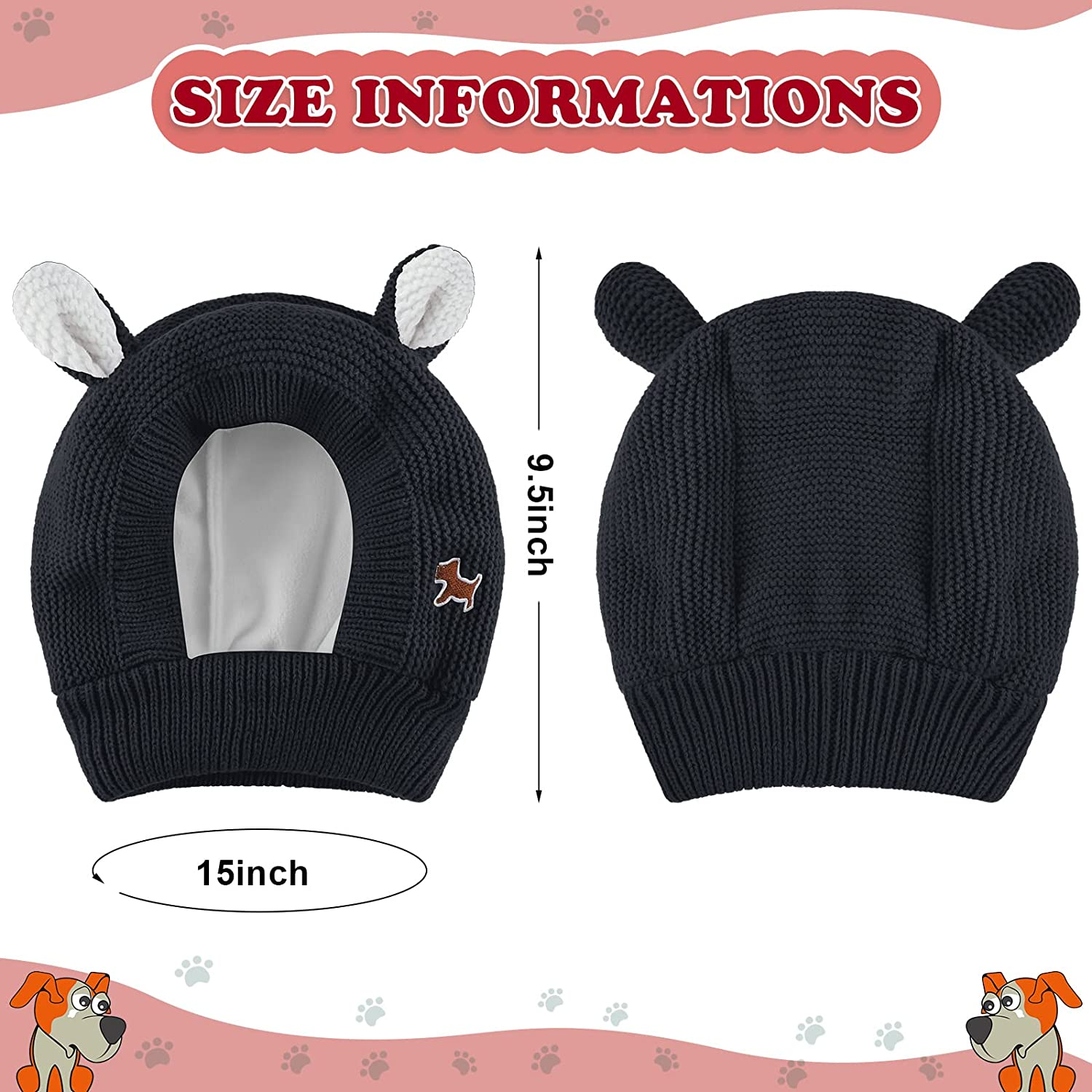 Quiet Ears for Dogs - Noise Protection Ear Muffs, Knitted Hat, Warm Ear Cover, Winter Snood Head Wrap, Bunny Costume for Medium to Large Dogs, Cats, Pets (Black) image number 6