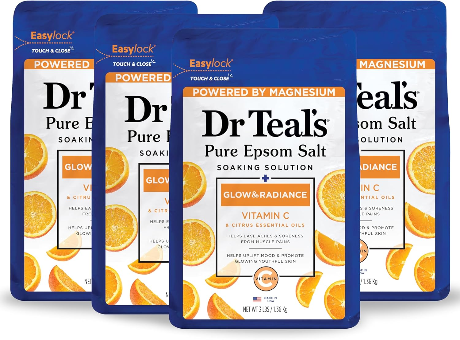 Dr Teal'S Pure Epsom Salt Soak, Glow & Radiance with Vitamin C & Citrus Essential Oils, 3 Lbs (Pack of 4) (Packaging May Vary) image number 4