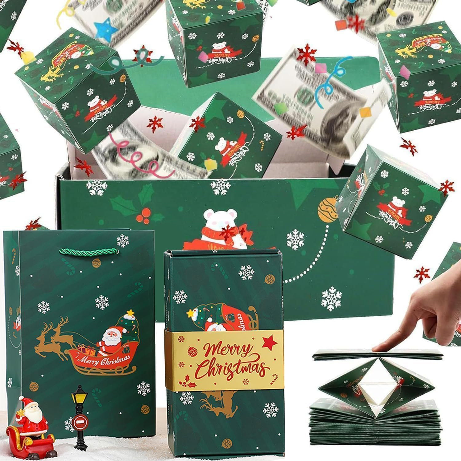 Surprise Gift Box Explosion for Money, 2026 New Unique Folding Bouncing Red Envelope Gift Box for Christmas Birthday New Year & Anniversary Parties (Red)