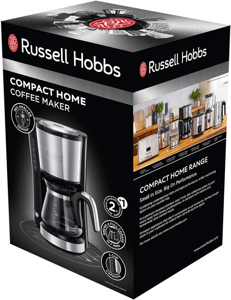 Russell Hobbs Mini Coffee Machine [Shower Head for Optimal Extraction and Aroma] Compact (Max 5 Cups, 0.6 L Glass Jug, Including Permanent Filter, Warming Plate), Compact Filter Coffee Machine, Small image number 6