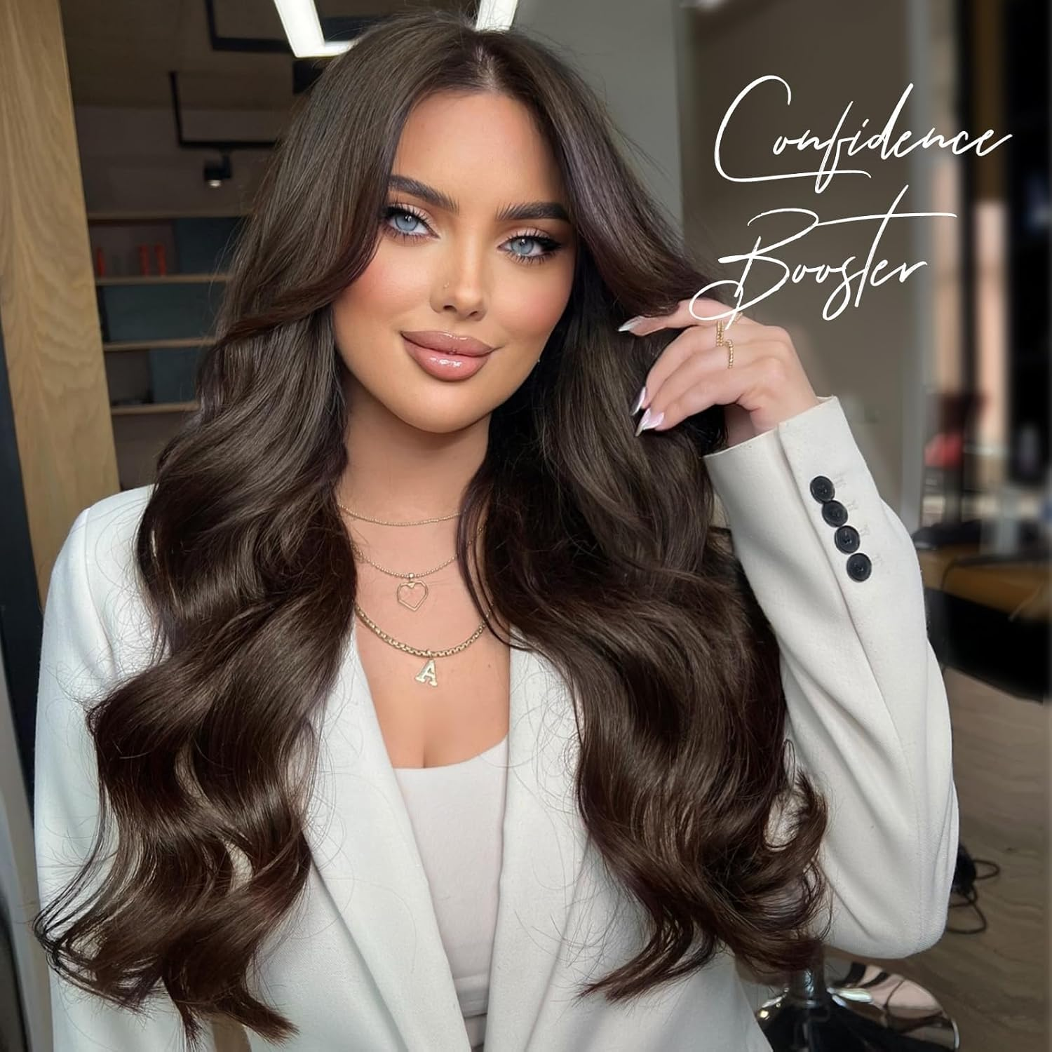 Long Wavy Wig Middle Parting Dark Brown 26 Inch Long Brown Wigs for White Women Brown Hair Wig Natural Looking Long Wigs For - Dark Brown image number 4
