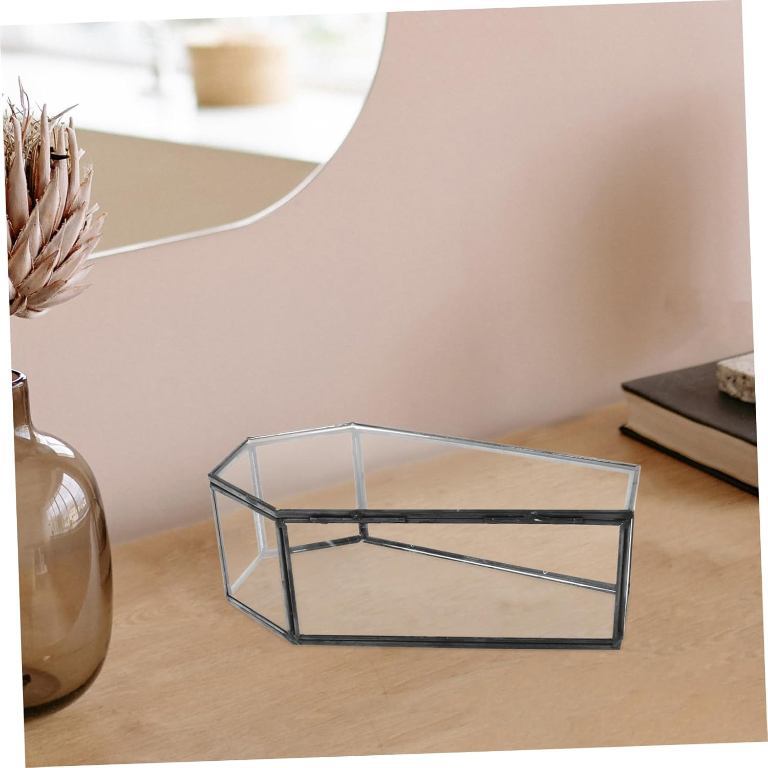 Amosfun Vintage Black Glass Coffin Decorative Jewelry Box with Hinged Lid Unique Halloween Candy Tray Gothic Keepsake Case for Spooky Home Display image number 5