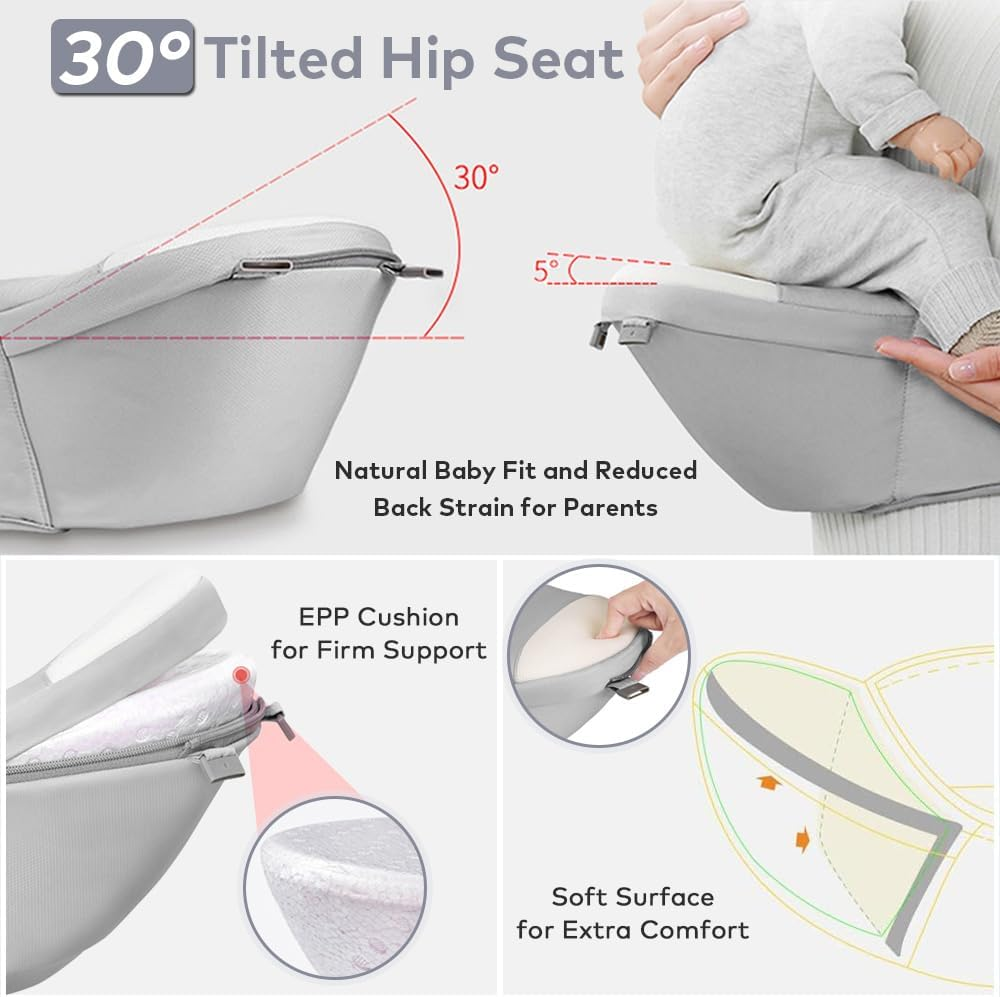 Beideli Baby Carrier with 2 Bibs, 6 in 1 Baby Hip Carrier, Multi-Functional Baby Wrap Carrier for Newborns & Toddlers,Ergonomic Waist Stool, for 0-36 Months Baby(Grey) image number 4