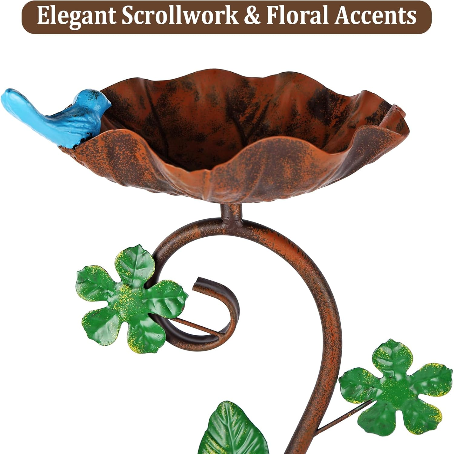 STAVAN 44" Cast Iron 2-In-1 Bird Bath & Feeder for Outdoors &ndash; Heavy Duty Vintage Pedestal with Floral Design, Stable Rust-Resistant Base, Elegant Garden Patio D&eacute;cor image number 6
