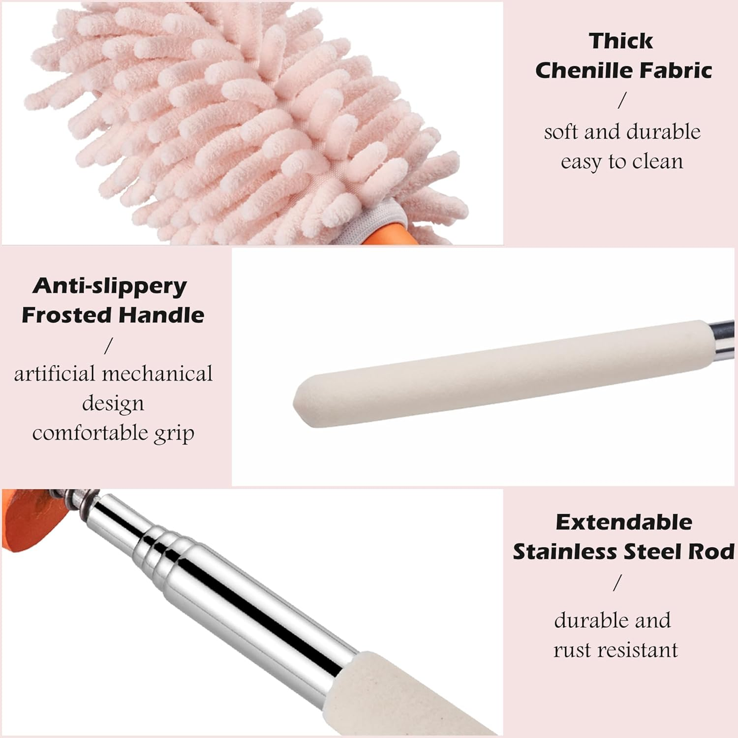 Aumohall Pink Retractable Microfiber Duster for Cleaning Extendable Feather Duster Household Cleaning Tool for Cleaning Car, Office, Window, Furniture - Pink image number 3
