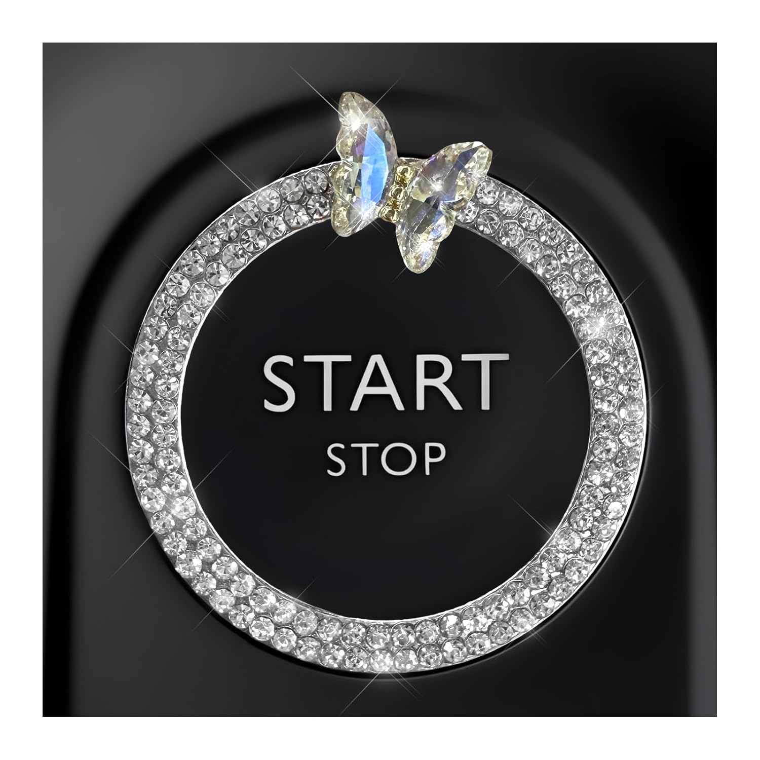 Bling Ring Emblem Car Accessories, Sparkling Butterfly Car Buttons and Knobs Ring, Girly Butterfly Diamond Car Engine Start Button Cover, Key Ignition Knob Ring Decoration for Women (Red) - Ab image number 5