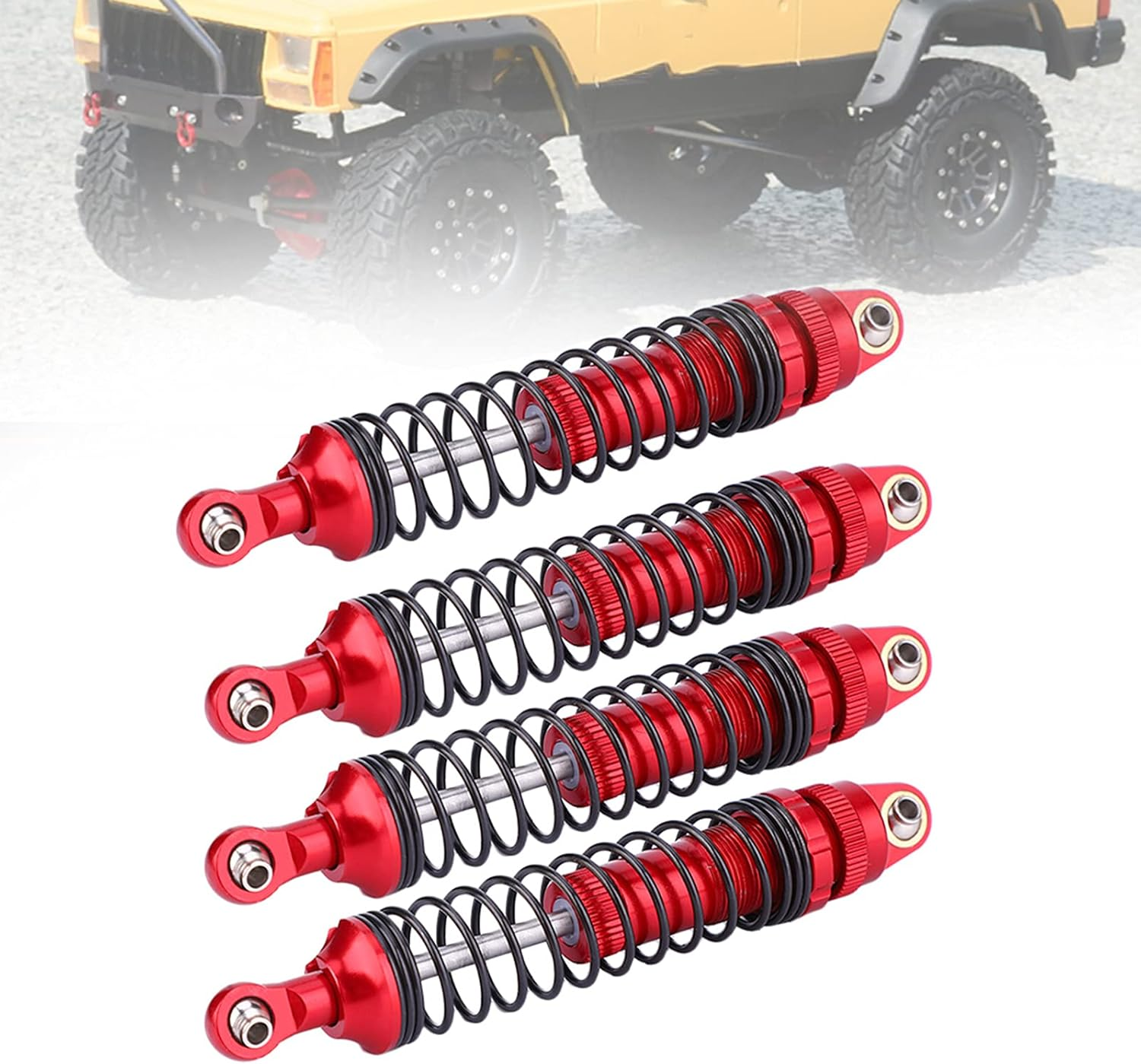 Front Rear Springs Damper, 4Pcs Aluminium Alloy Red RC Accessory Fit for SCX10 D90 1/10 RC Crawler Car Autopart Hobby Vehicle Shock Kits Car Parts (110Mm) image number 6