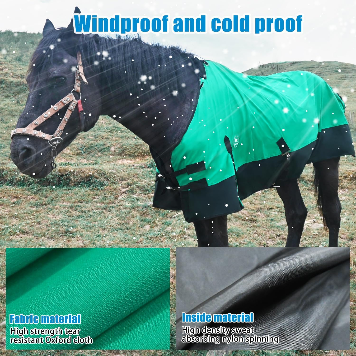 Waterproof Horse Blanket|Waterproof and Breathable Horse Care Blankets|Horse Blankets for Real Horses|Stands up to the Elements, Keeping Your Horse Warm and Dry(66Inch-Green)