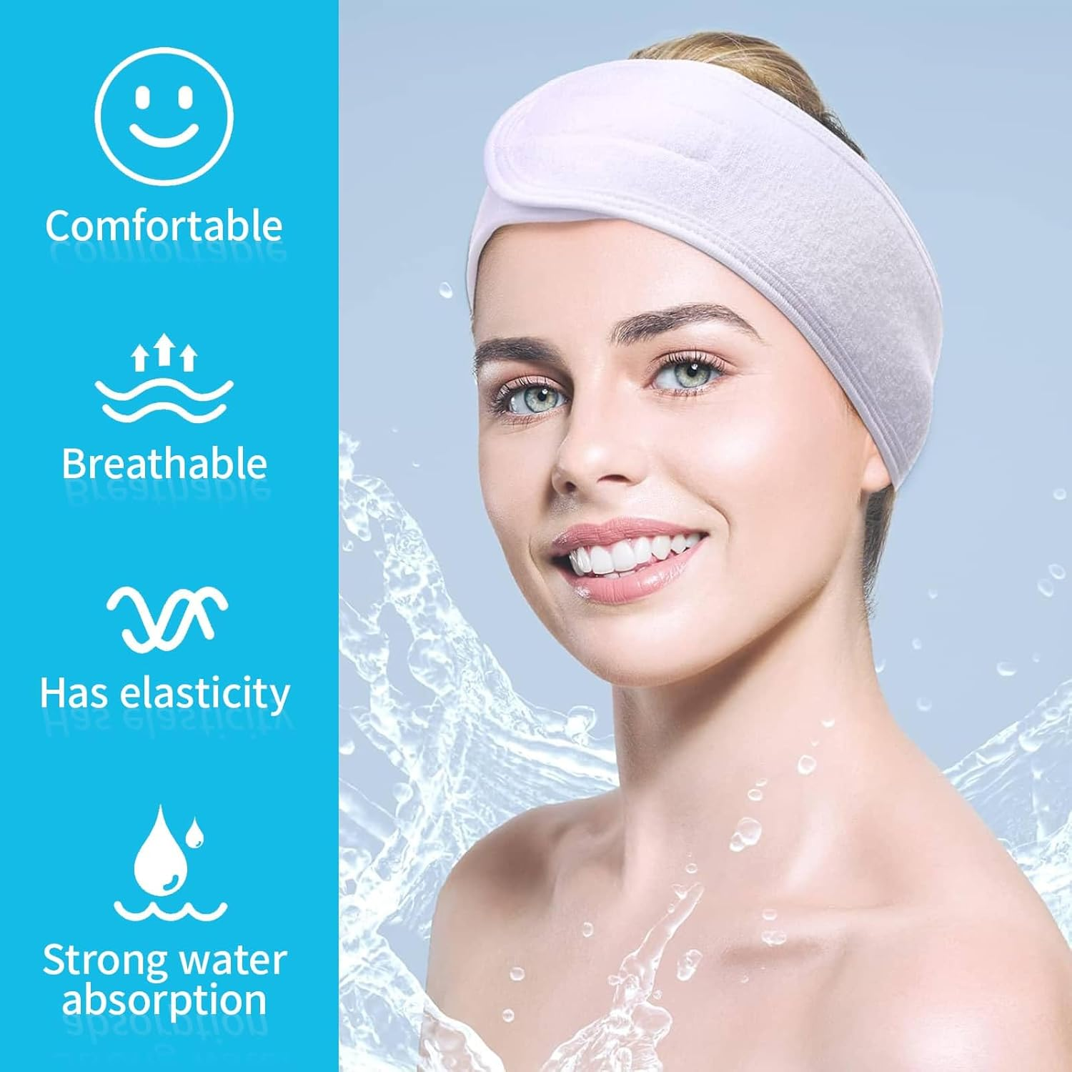 4 Pack Spa Facial Headband Head Wrap Makeup Hair Band Women Skincare Adjustable Headband Terry Cloth Stretch Towel for Bath, Makeup and Sport, with Magic Tape (White) - Gray image number 3